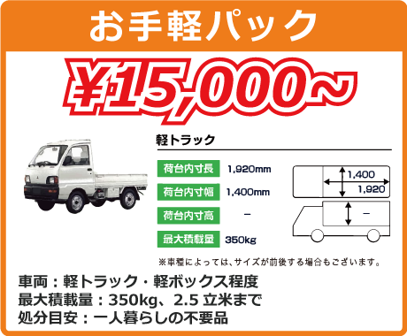 お手軽パック15000円から！さらに割引